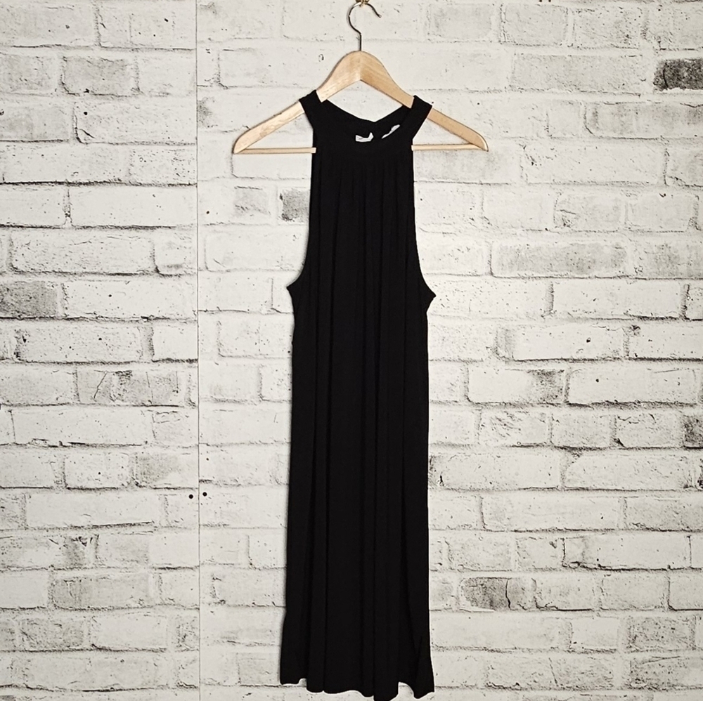 Nine West Black Maxi Dress Sleeveless Mock Neck Swing Plus Size 16